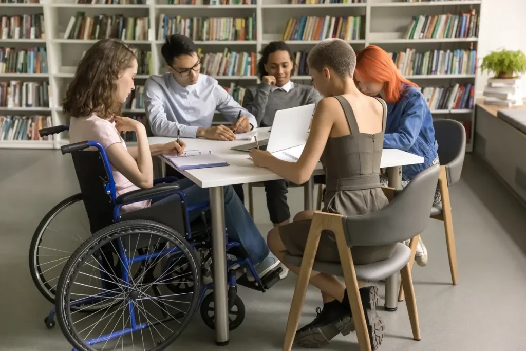 Group of young adults in a library